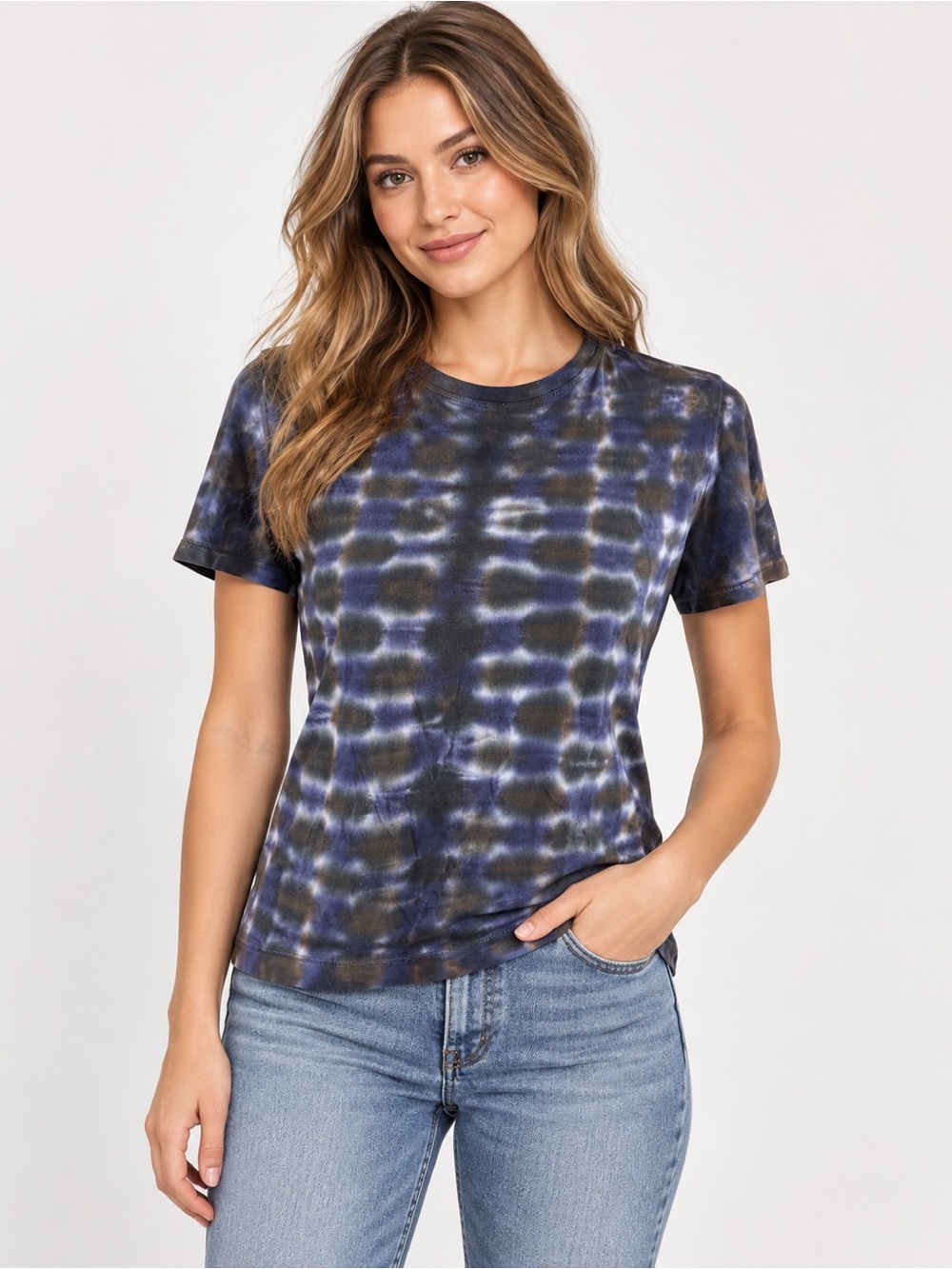 Raquel Allegra 0 Purple Black Tie Dye T Shirt Crewneck Boho Grunge Y2K Casual